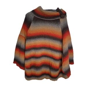 Denocracy L/XL Horizontal Stripe BOHO Poncho  (red,Purple,Brown earth tones)